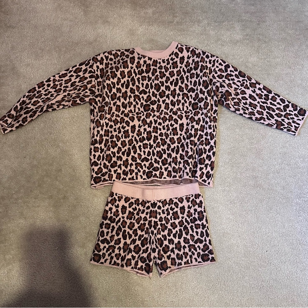 Pink Lily Leopard Sweater Set